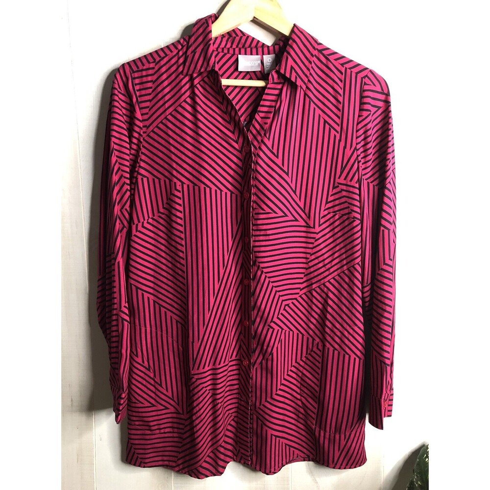 Chicos Button Up Shirt Womens Size 0 Small Red Geometric Chico’s